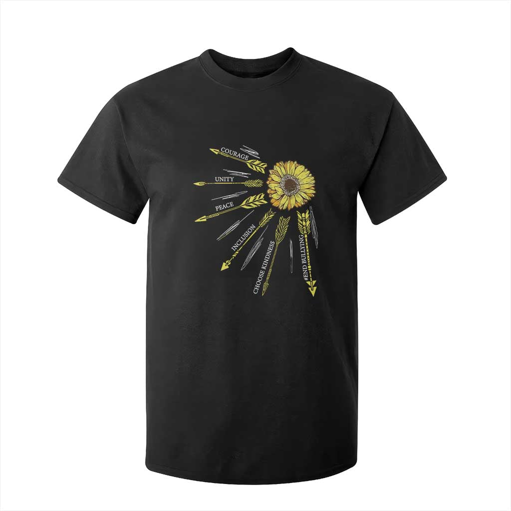 Bullying Prevention T Shirt For Kid Courage Unity Peace Inclusion Choose Kindness Sunflower