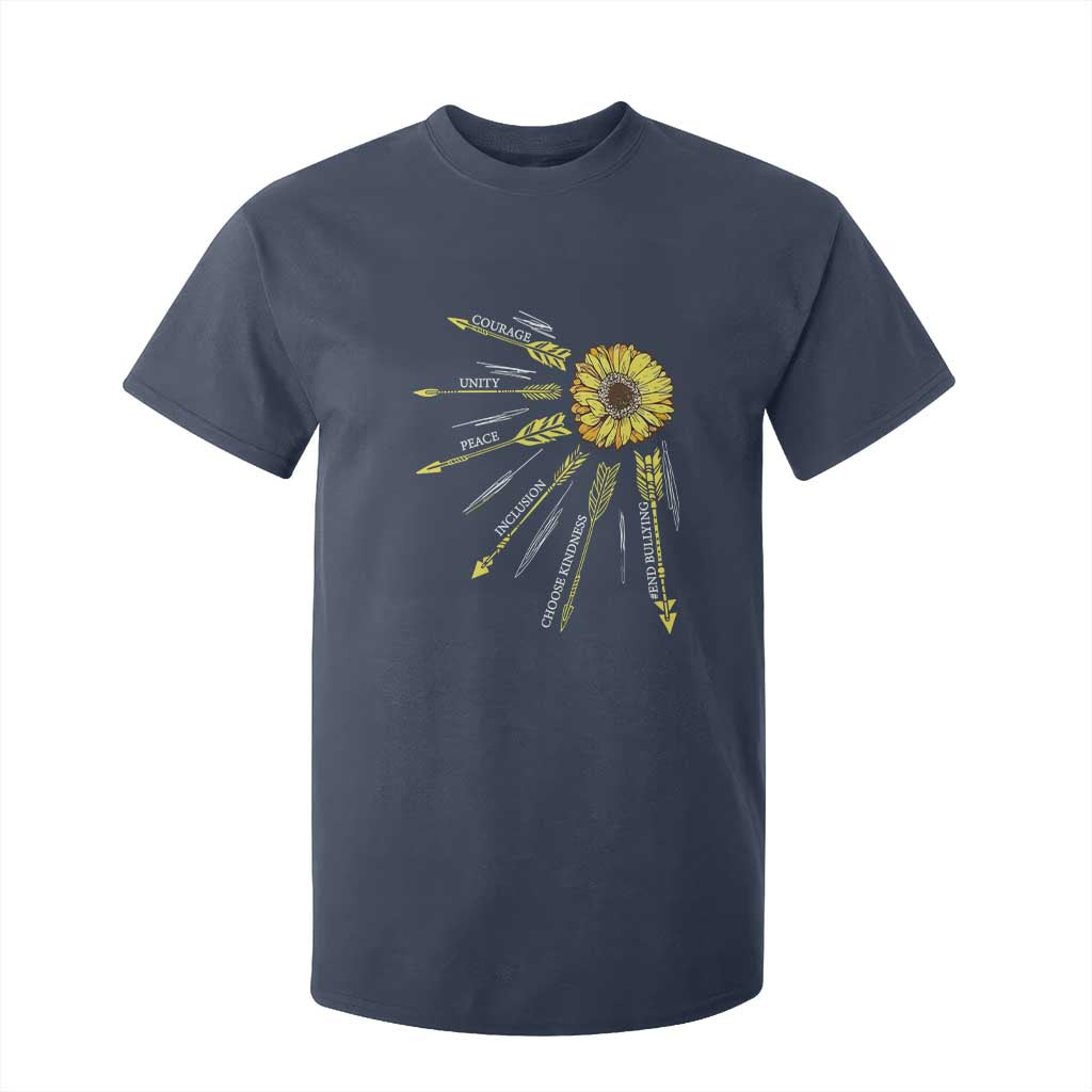 Bullying Prevention T Shirt For Kid Courage Unity Peace Inclusion Choose Kindness Sunflower