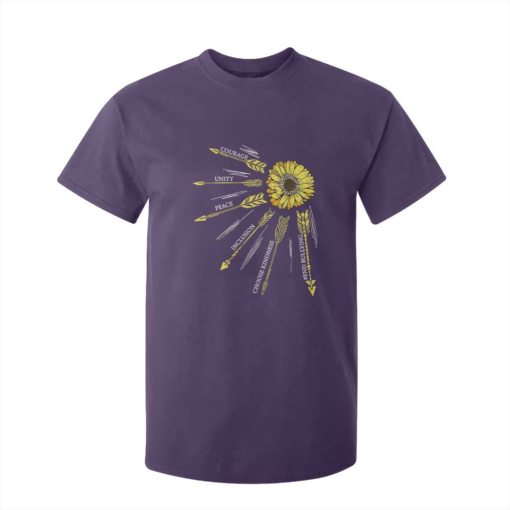 Bullying Prevention T Shirt For Kid Courage Unity Peace Inclusion Choose Kindness Sunflower