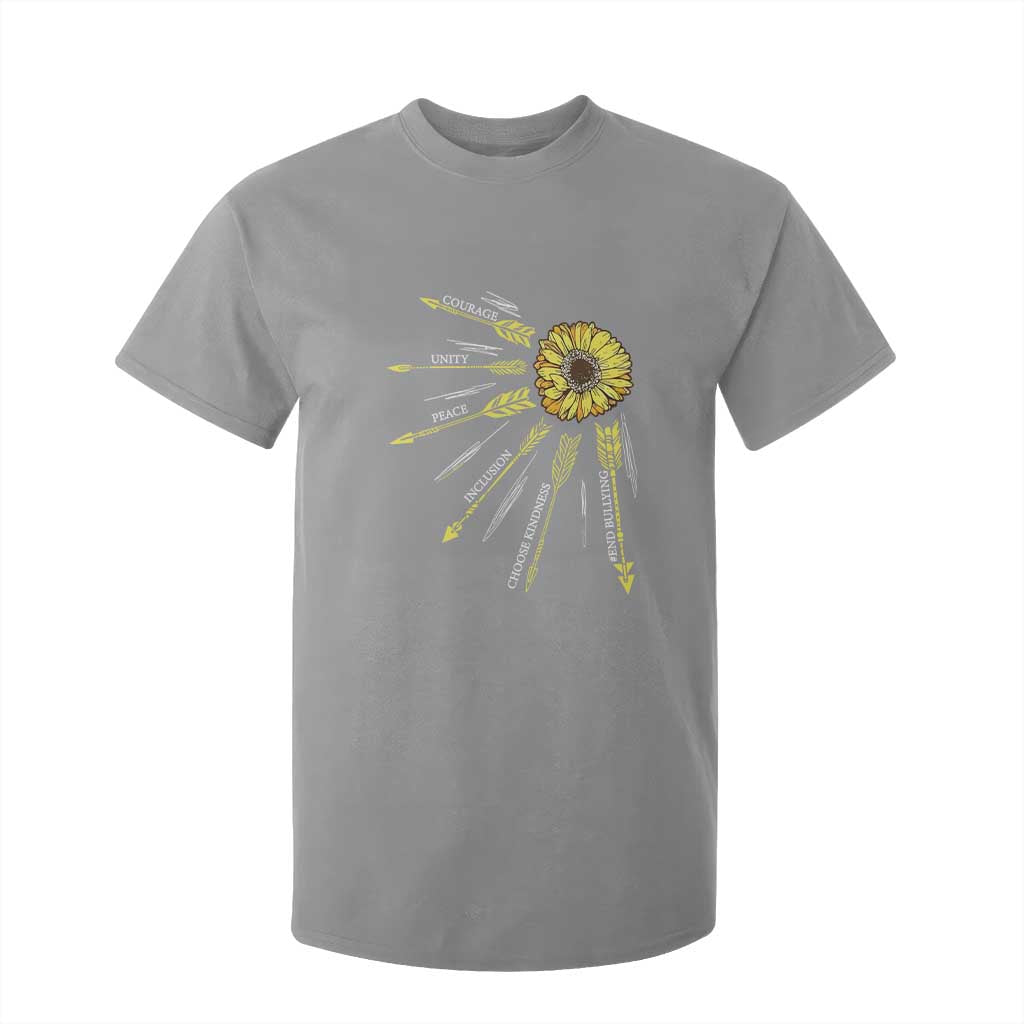 Bullying Prevention T Shirt For Kid Courage Unity Peace Inclusion Choose Kindness Sunflower