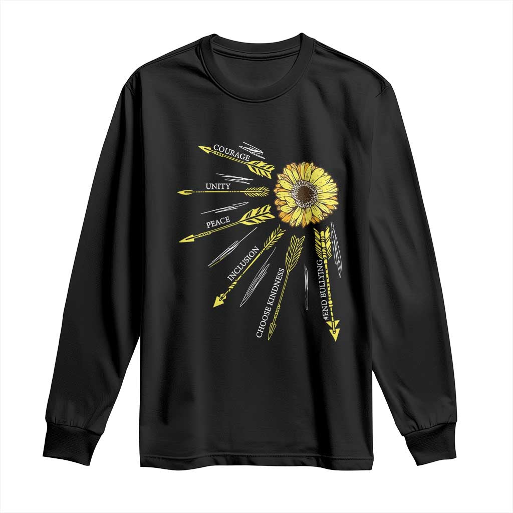 Bullying Prevention Long Sleeve Shirt Courage Unity Peace Inclusion Choose Kindness Sunflower