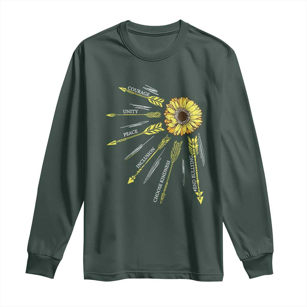 Bullying Prevention Long Sleeve Shirt Courage Unity Peace Inclusion Choose Kindness Sunflower