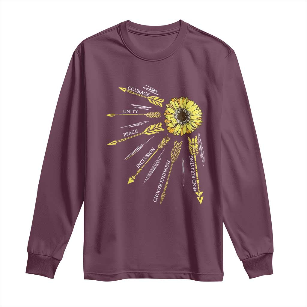 Bullying Prevention Long Sleeve Shirt Courage Unity Peace Inclusion Choose Kindness Sunflower