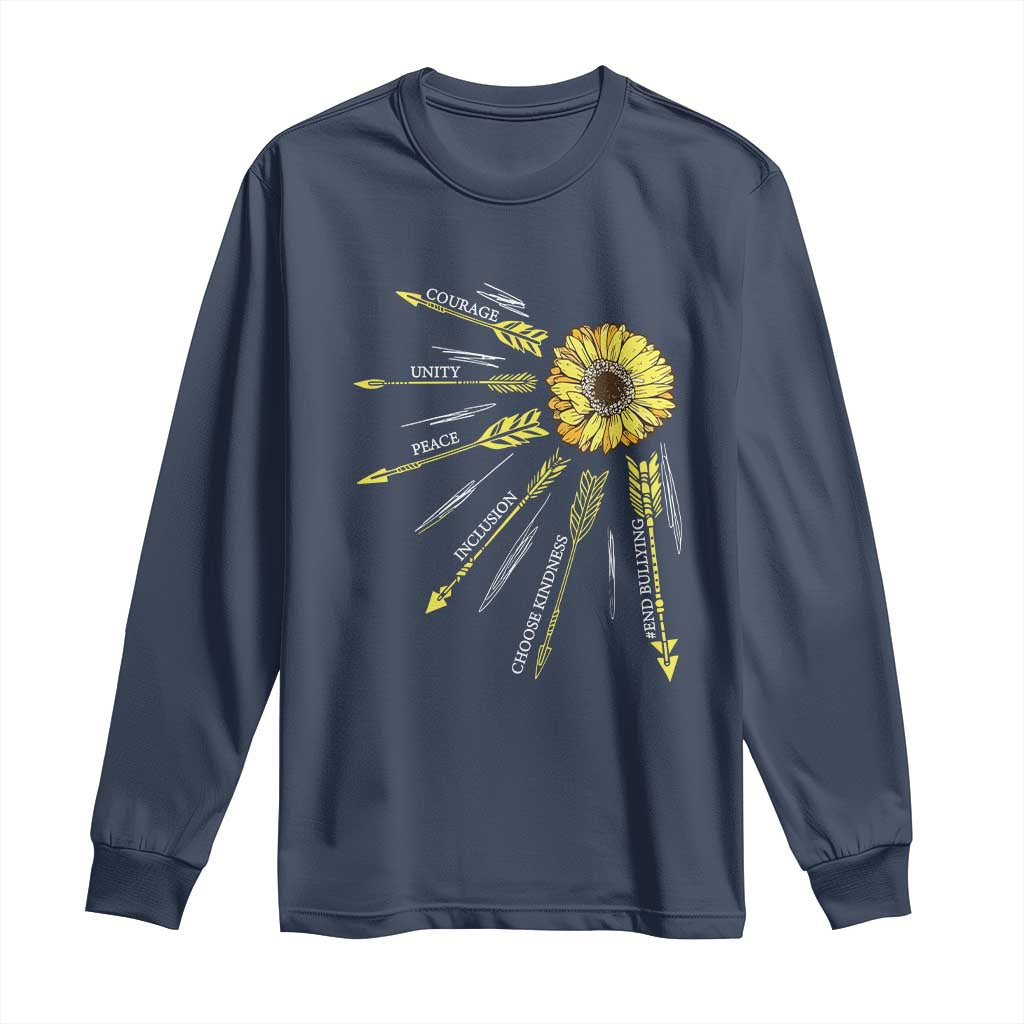 Bullying Prevention Long Sleeve Shirt Courage Unity Peace Inclusion Choose Kindness Sunflower