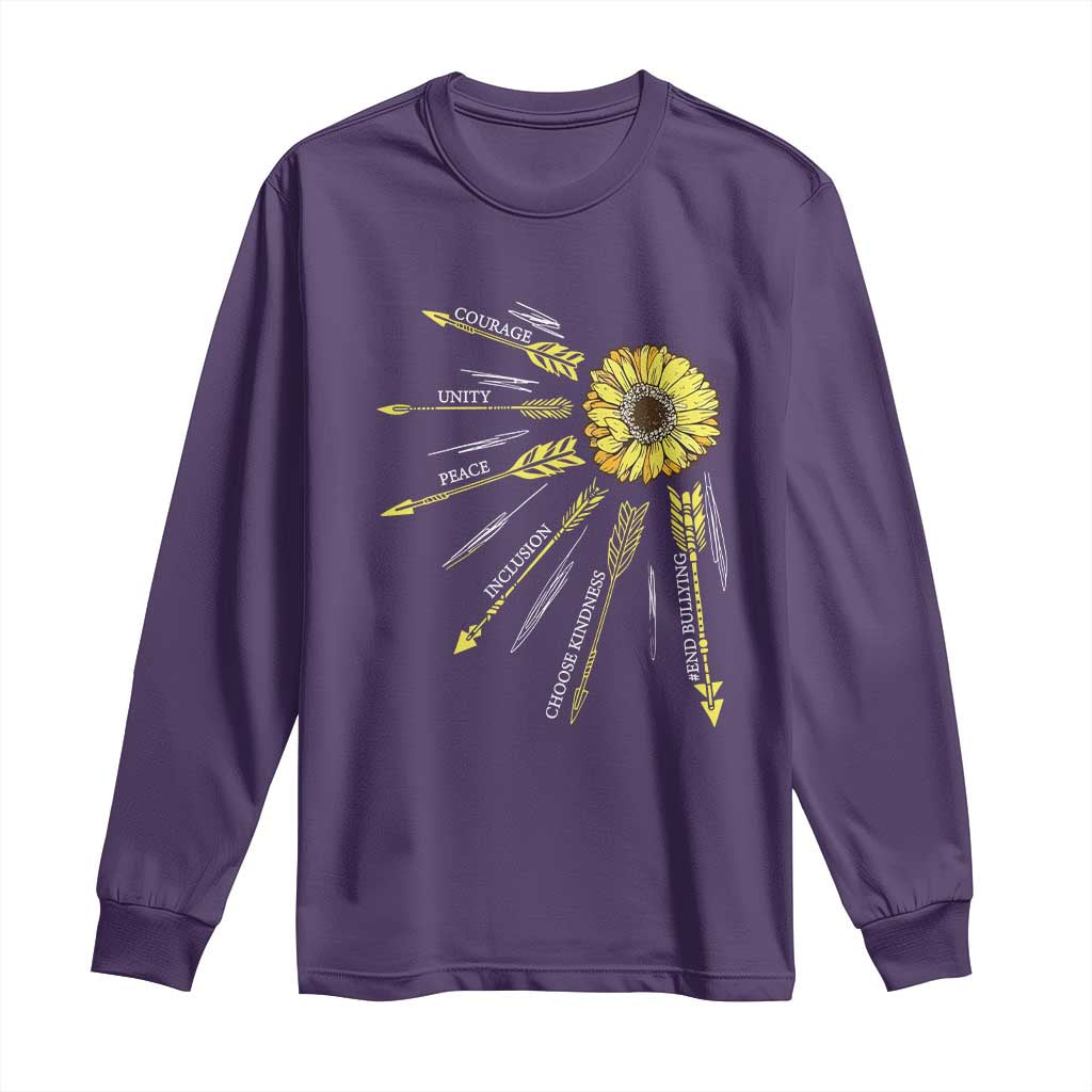 Bullying Prevention Long Sleeve Shirt Courage Unity Peace Inclusion Choose Kindness Sunflower