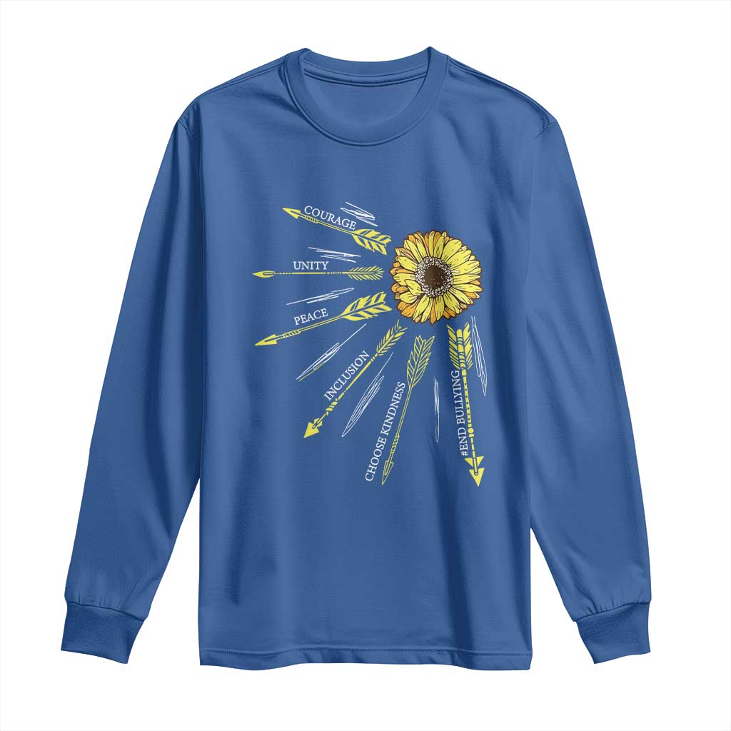 Bullying Prevention Long Sleeve Shirt Courage Unity Peace Inclusion Choose Kindness Sunflower