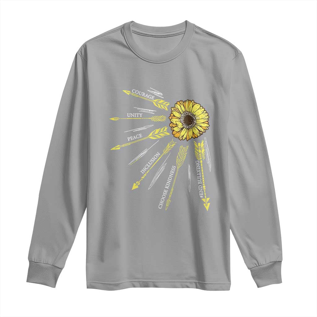 Bullying Prevention Long Sleeve Shirt Courage Unity Peace Inclusion Choose Kindness Sunflower
