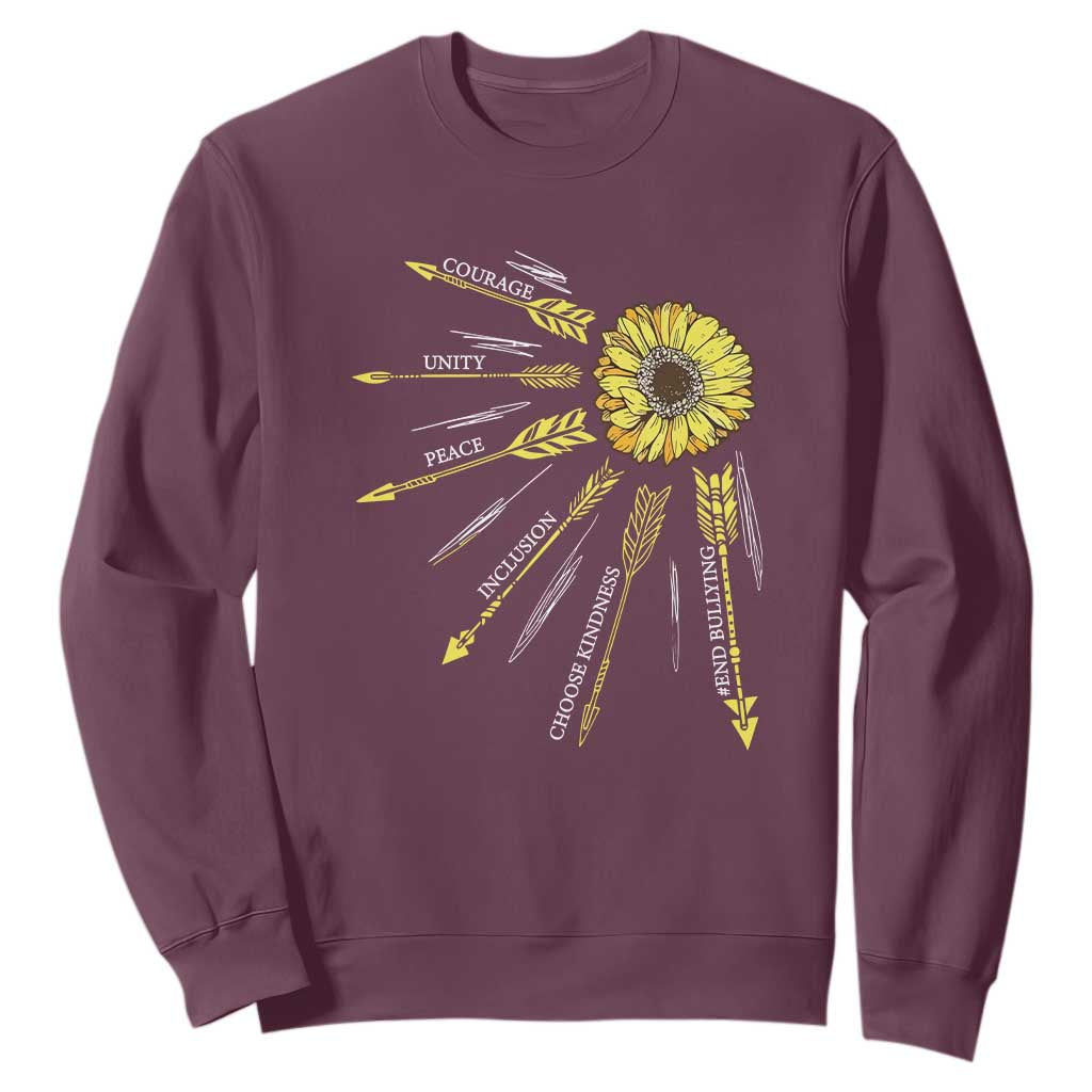 Bullying Prevention Sweatshirt Courage Unity Peace Inclusion Choose Kindness Sunflower