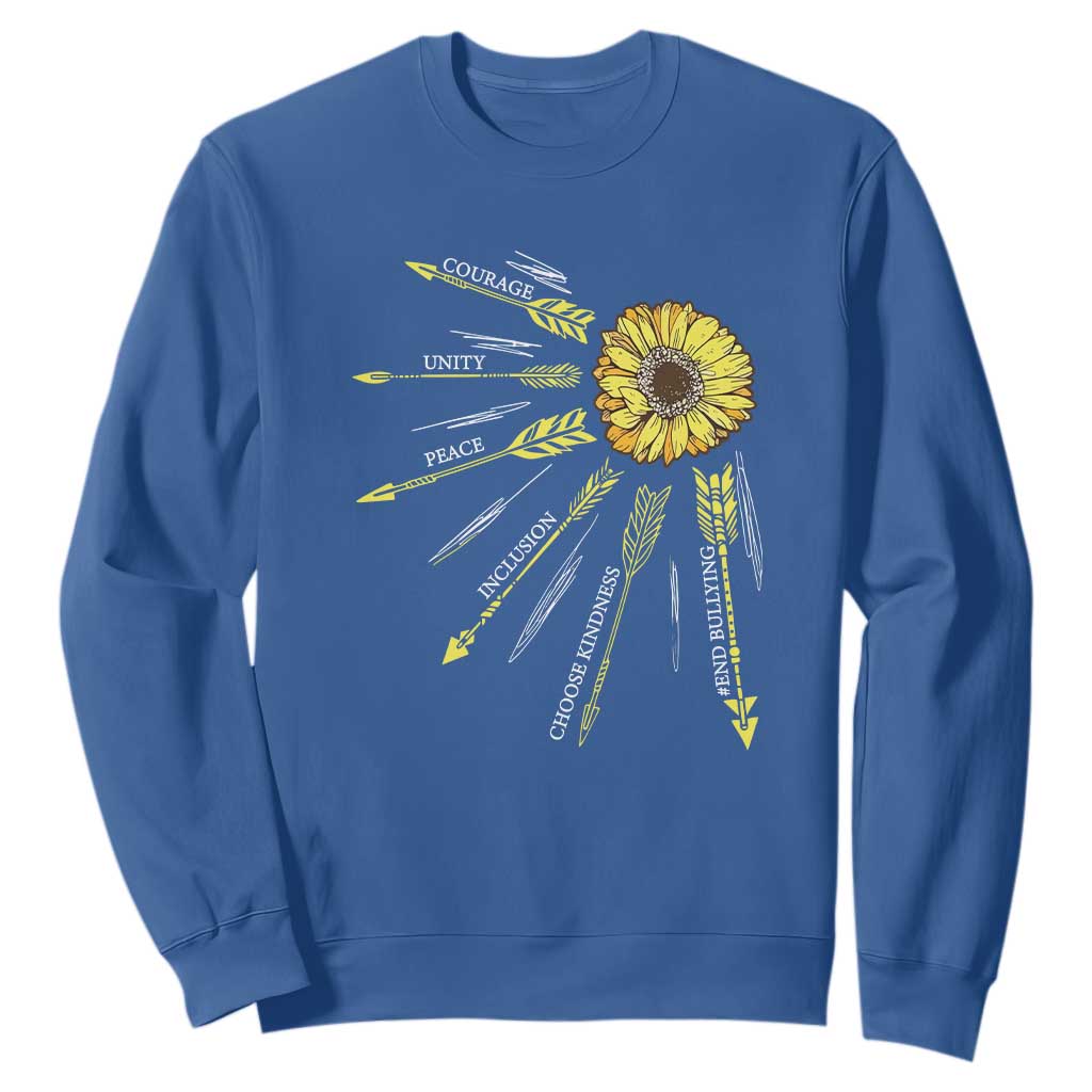 Bullying Prevention Sweatshirt Courage Unity Peace Inclusion Choose Kindness Sunflower