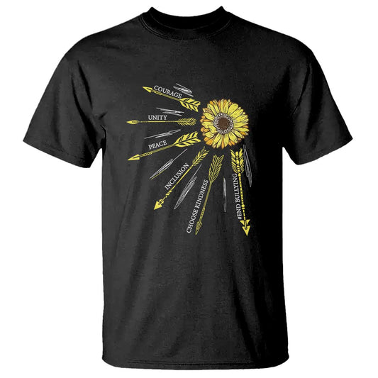 Bullying Prevention T Shirt Courage Unity Peace Inclusion Choose Kindness Sunflower
