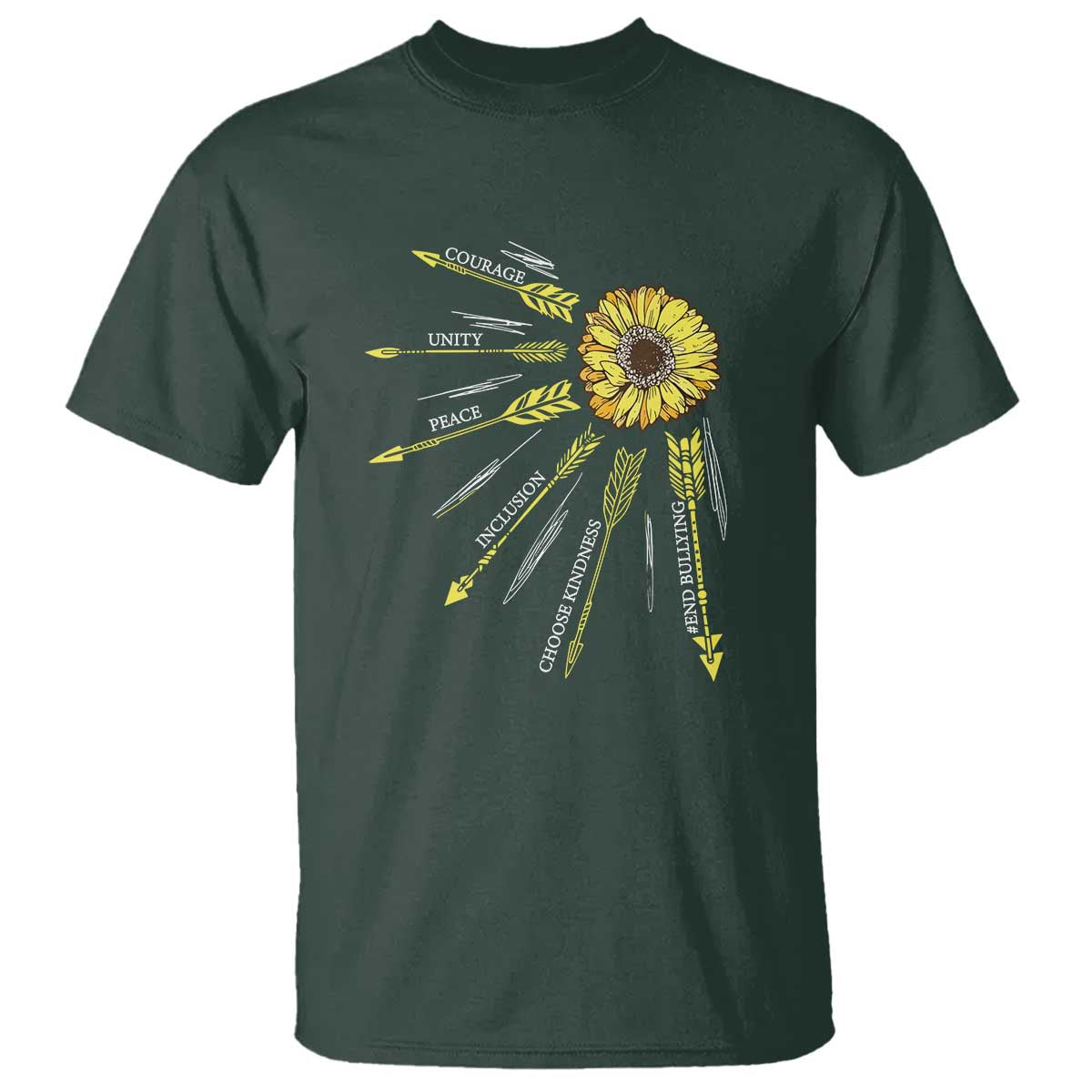 Bullying Prevention T Shirt Courage Unity Peace Inclusion Choose Kindness Sunflower