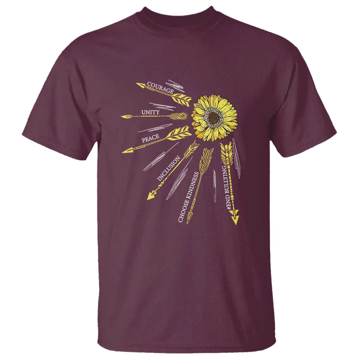 Bullying Prevention T Shirt Courage Unity Peace Inclusion Choose Kindness Sunflower