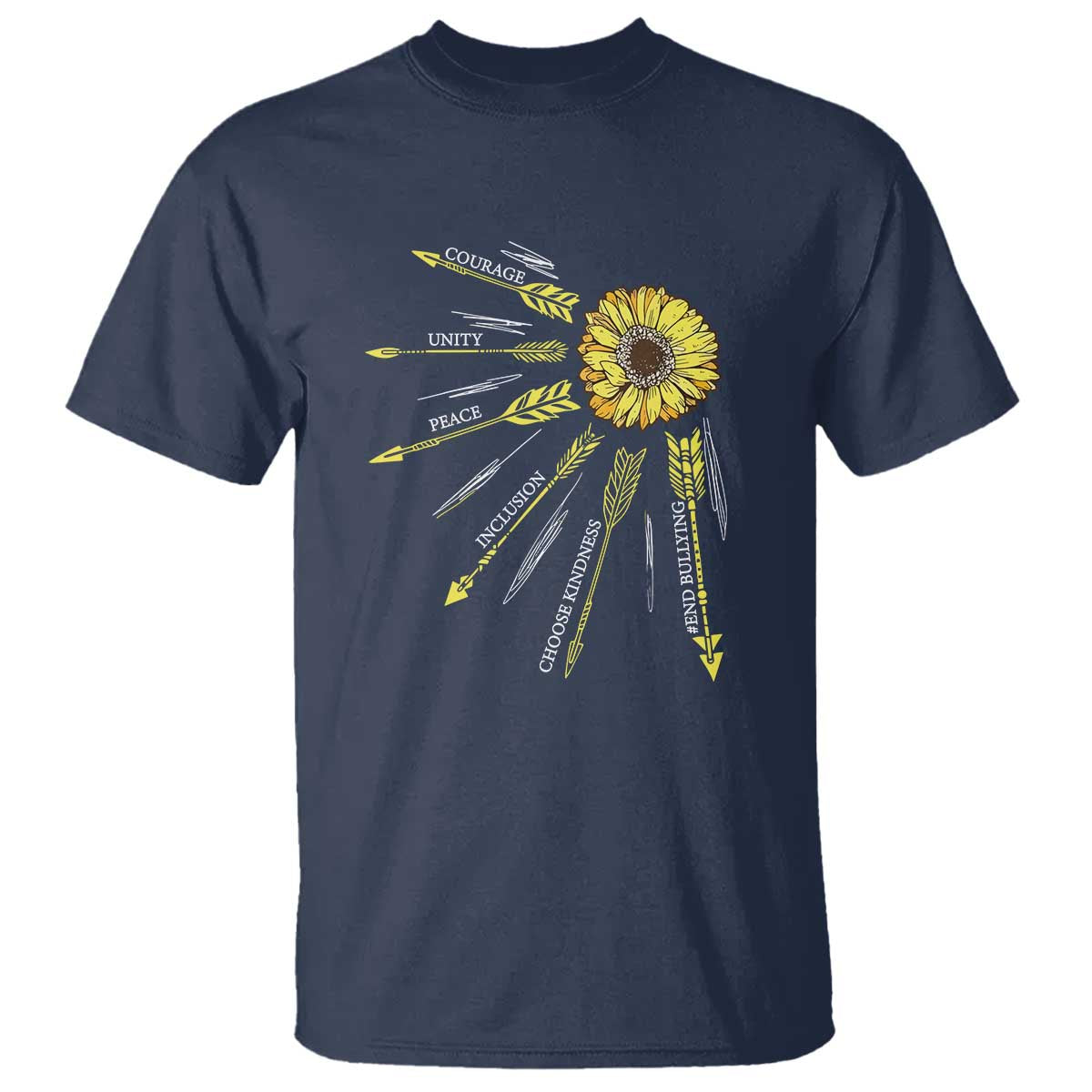 Bullying Prevention T Shirt Courage Unity Peace Inclusion Choose Kindness Sunflower
