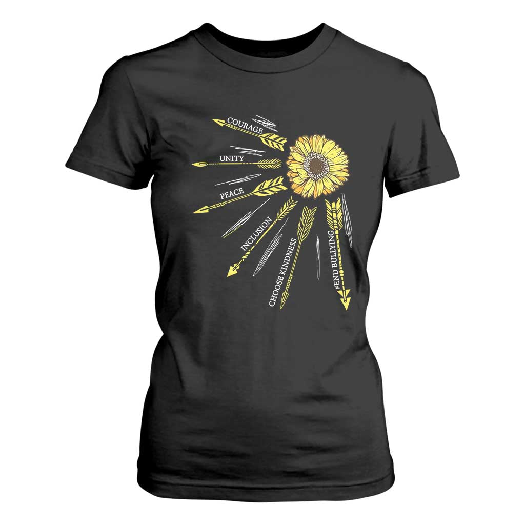 Bullying Prevention T Shirt For Women Courage Unity Peace Inclusion Choose Kindness Sunflower