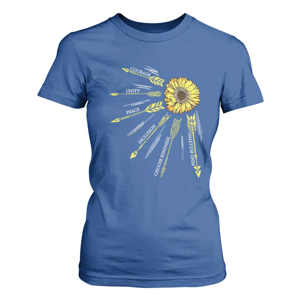 Bullying Prevention T Shirt For Women Courage Unity Peace Inclusion Choose Kindness Sunflower