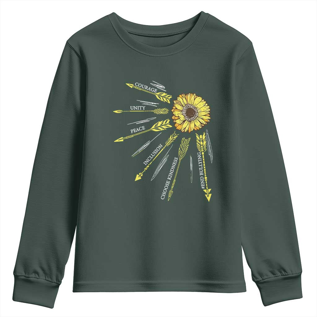 Bullying Prevention Youth Sweatshirt Courage Unity Peace Inclusion Choose Kindness Sunflower
