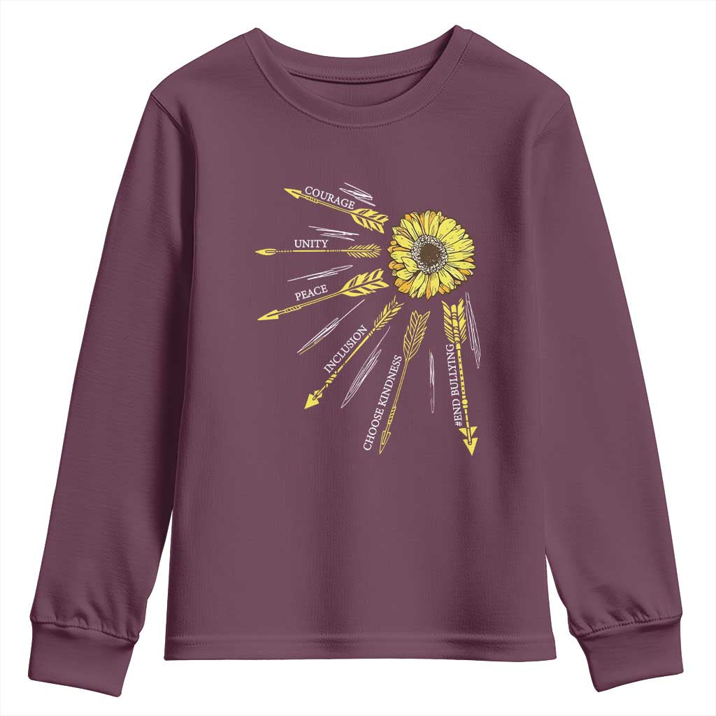 Bullying Prevention Youth Sweatshirt Courage Unity Peace Inclusion Choose Kindness Sunflower