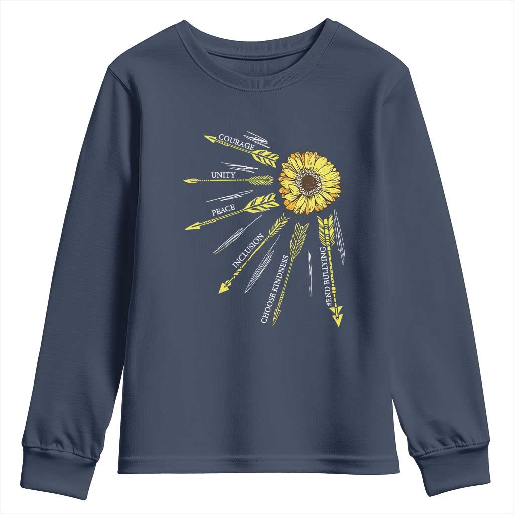 Bullying Prevention Youth Sweatshirt Courage Unity Peace Inclusion Choose Kindness Sunflower