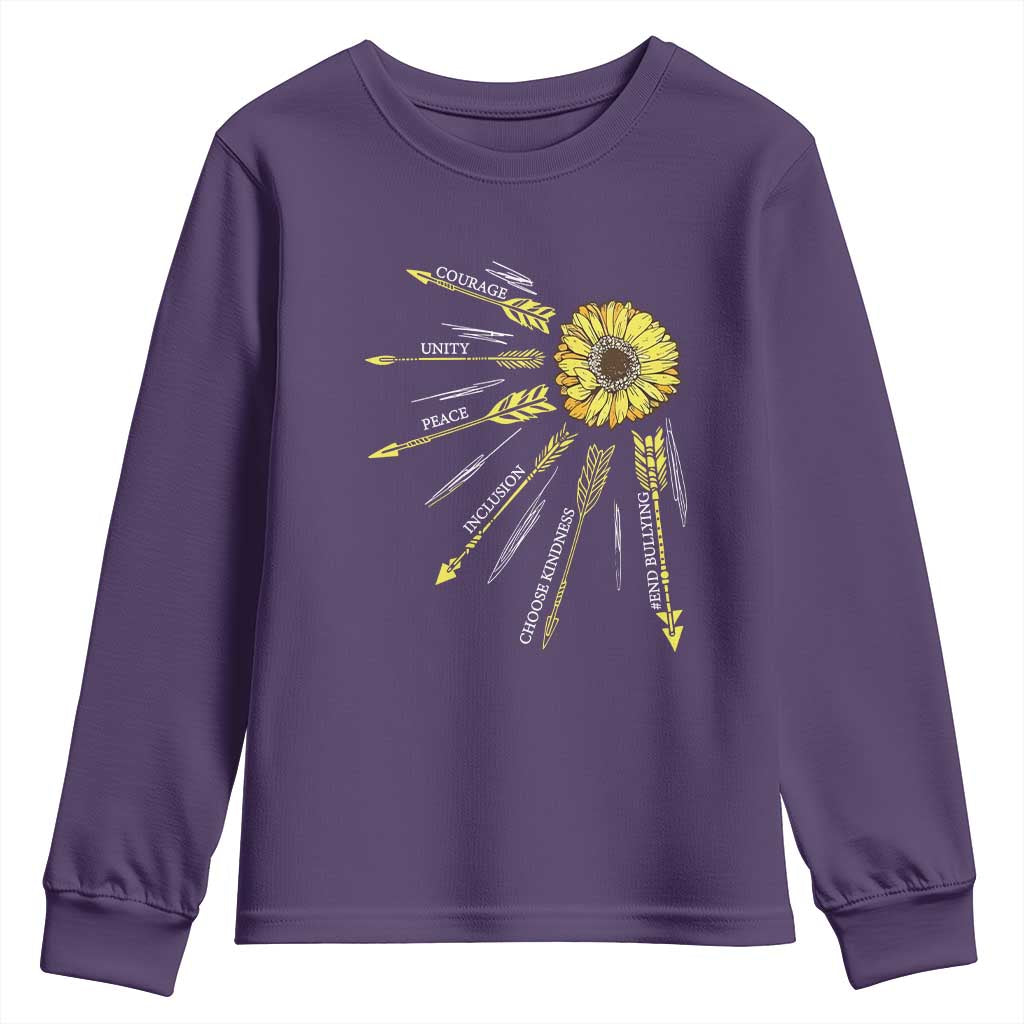 Bullying Prevention Youth Sweatshirt Courage Unity Peace Inclusion Choose Kindness Sunflower
