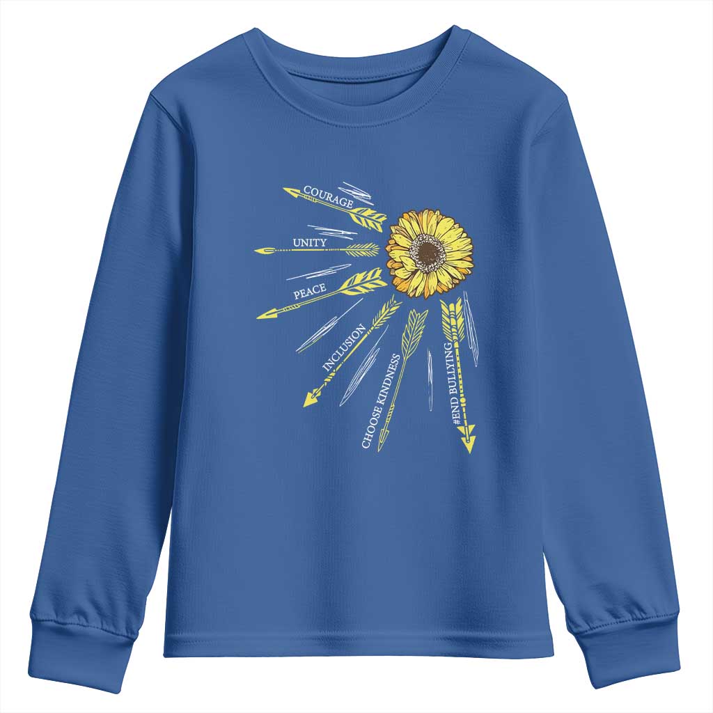 Bullying Prevention Youth Sweatshirt Courage Unity Peace Inclusion Choose Kindness Sunflower