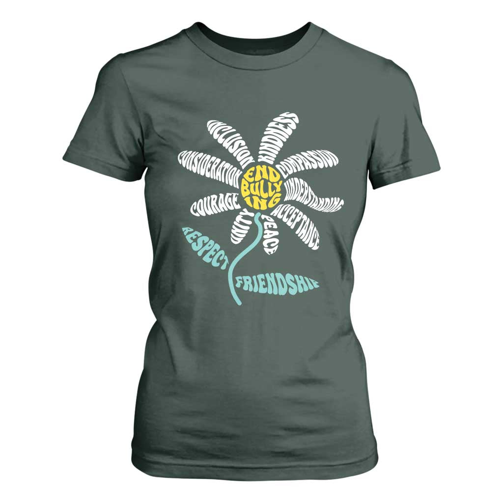 Bullying Prevention T Shirt For Women End Bullying Courage Kindness Peace Inclusion Daisy Flower