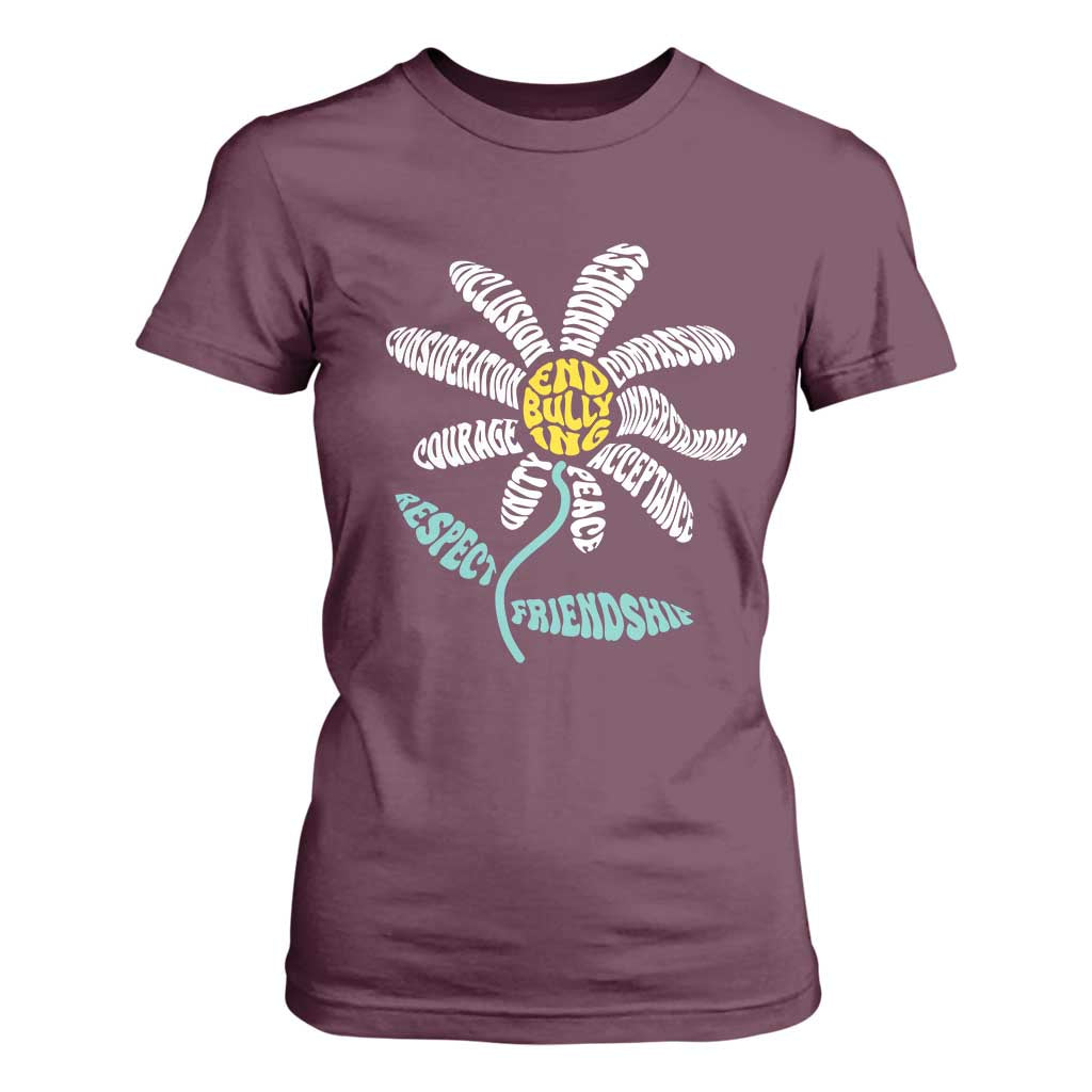 Bullying Prevention T Shirt For Women End Bullying Courage Kindness Peace Inclusion Daisy Flower
