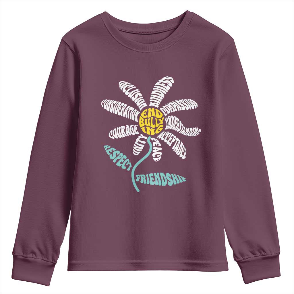 Bullying Prevention Youth Sweatshirt End Bullying Courage Kindness Peace Inclusion Daisy Flower