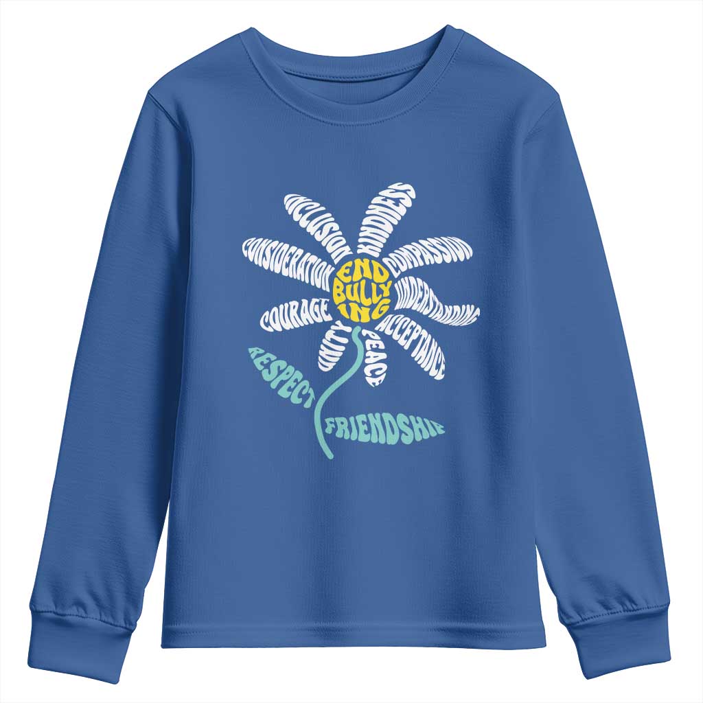 Bullying Prevention Youth Sweatshirt End Bullying Courage Kindness Peace Inclusion Daisy Flower