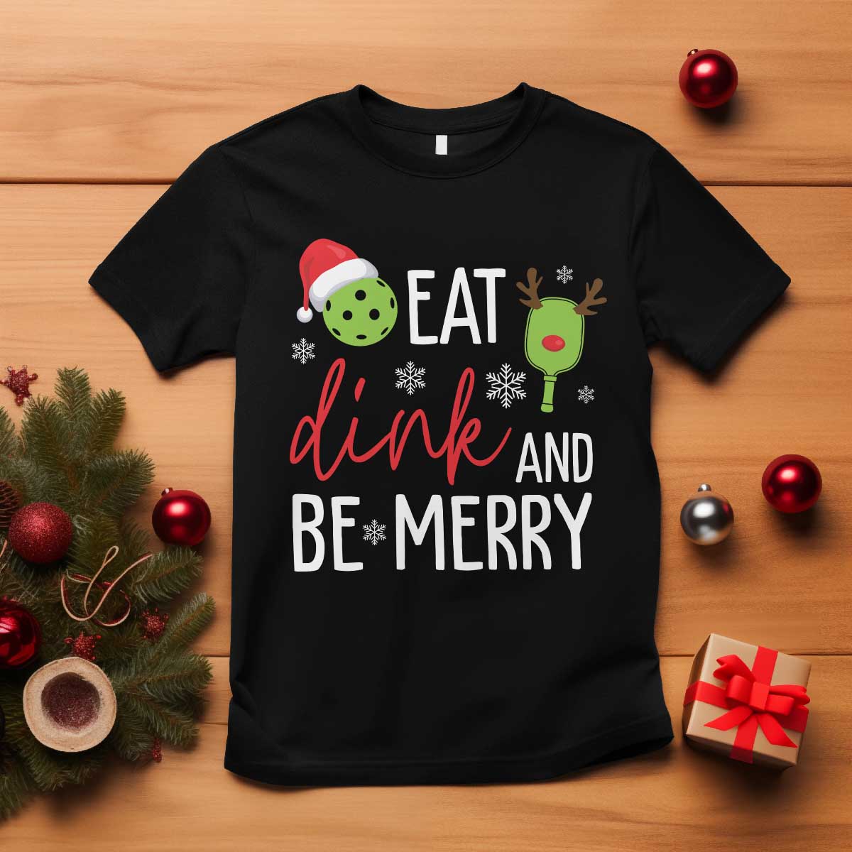 funny-christmas-pickleball-t-shirt-eat-dink-and-be-merry