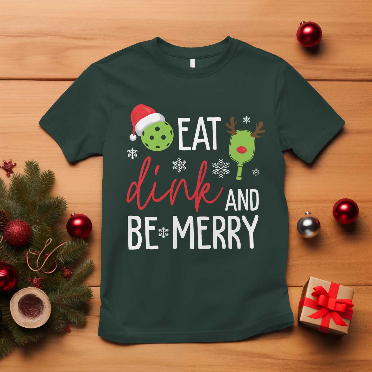 funny-christmas-pickleball-t-shirt-eat-dink-and-be-merry