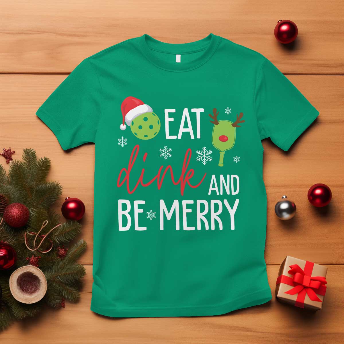 funny-christmas-pickleball-t-shirt-eat-dink-and-be-merry