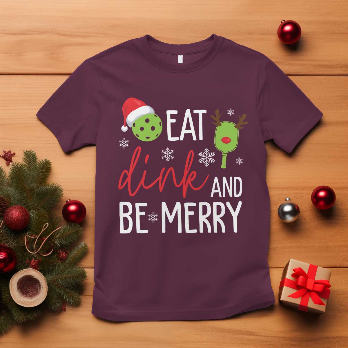 funny-christmas-pickleball-t-shirt-eat-dink-and-be-merry