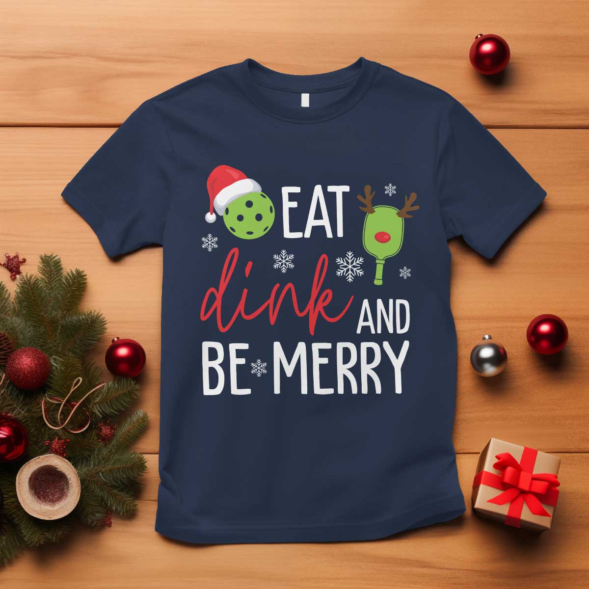 funny-christmas-pickleball-t-shirt-eat-dink-and-be-merry