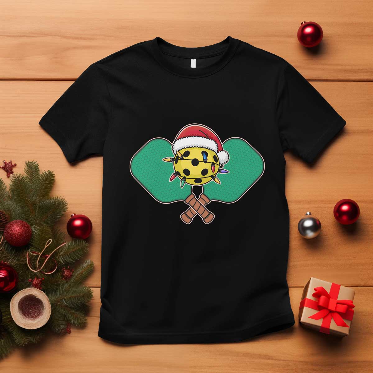 funny-christmas-pickleball-holiday-santa-hat-t-shirt