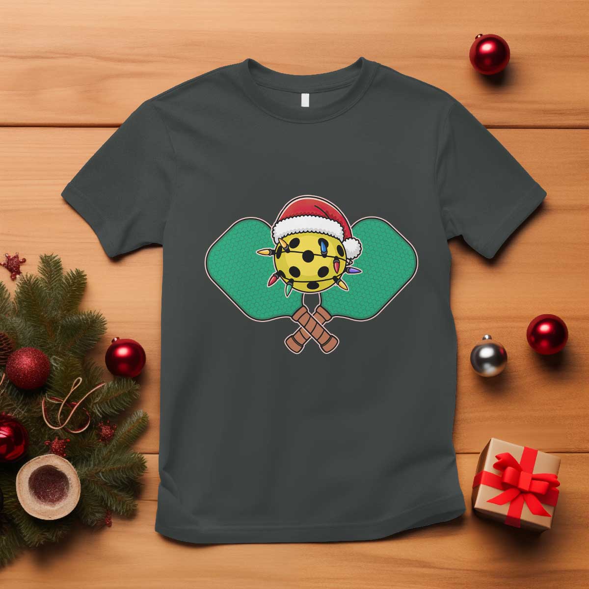 funny-christmas-pickleball-holiday-santa-hat-t-shirt