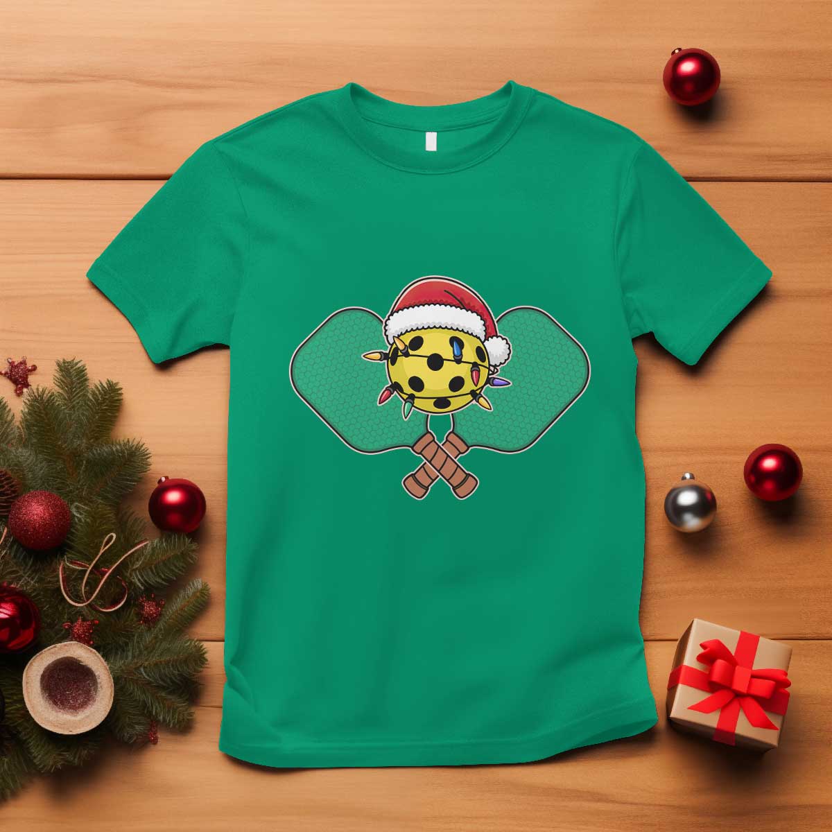 funny-christmas-pickleball-holiday-santa-hat-t-shirt