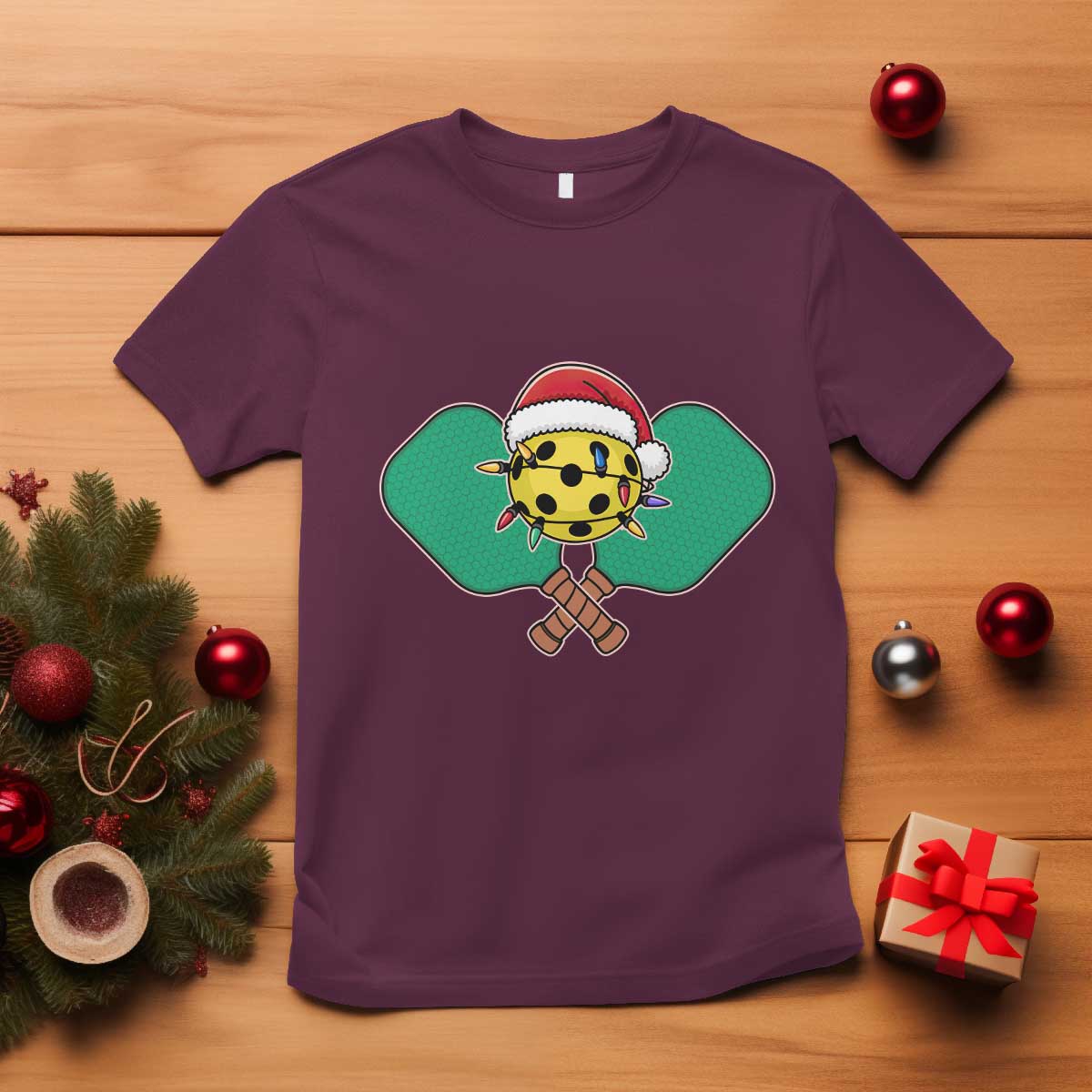 funny-christmas-pickleball-holiday-santa-hat-t-shirt