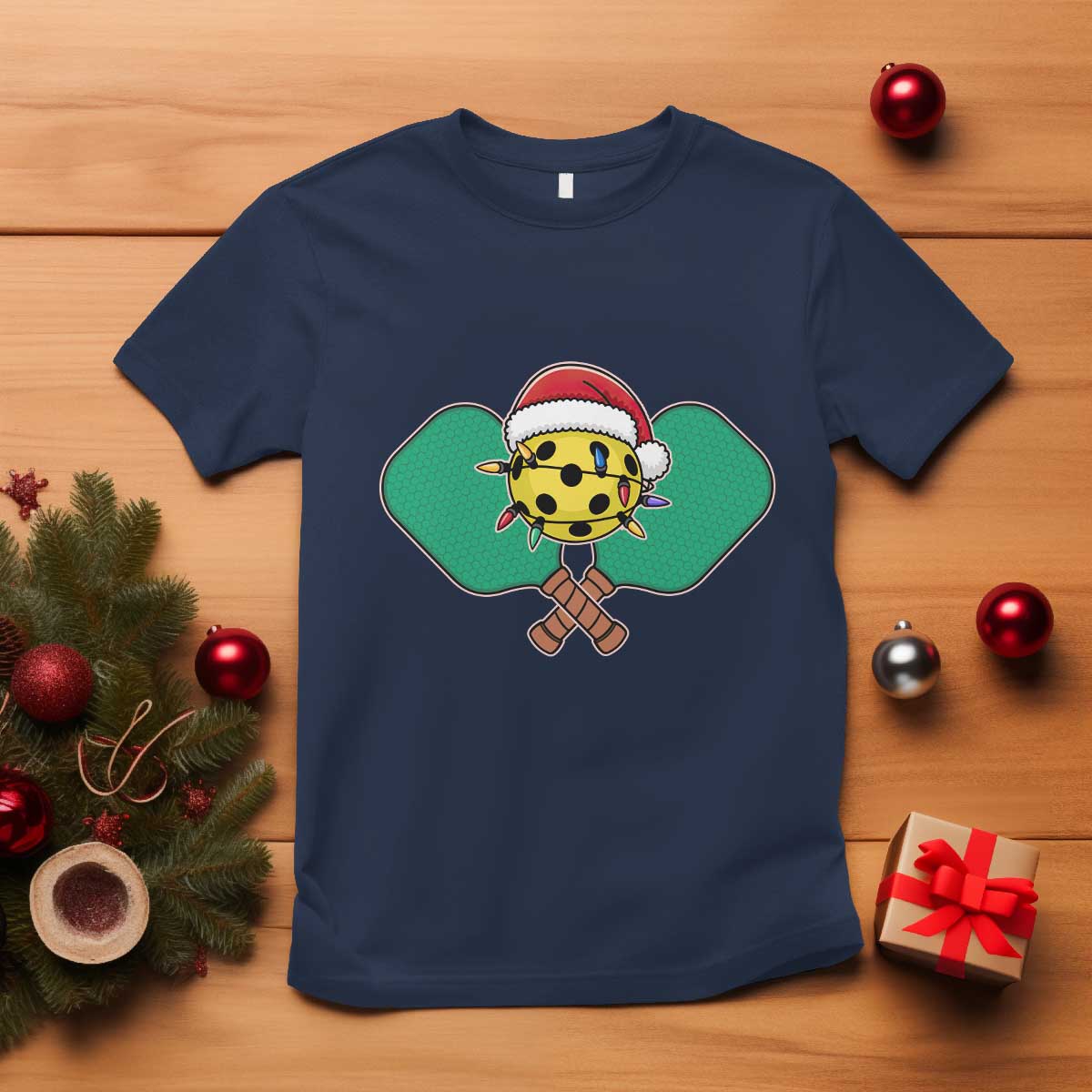 funny-christmas-pickleball-holiday-santa-hat-t-shirt