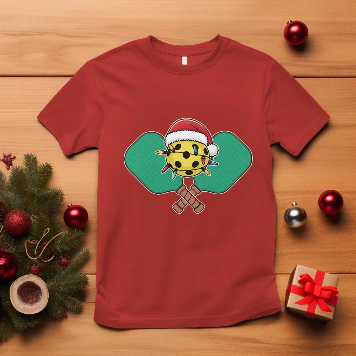 funny-christmas-pickleball-holiday-santa-hat-t-shirt