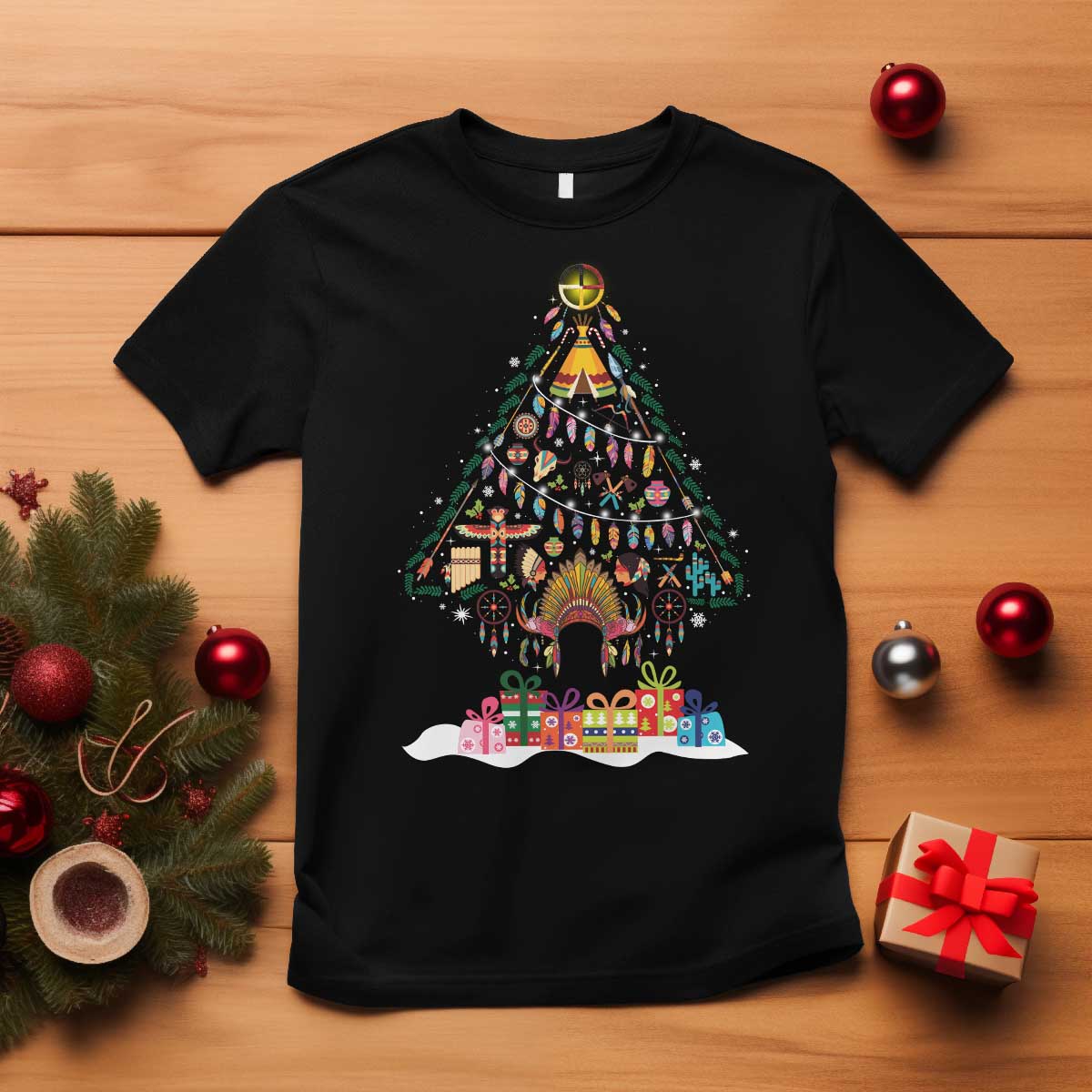 funny-native-american-christmas-tree-medicine-wheel-t-shirt