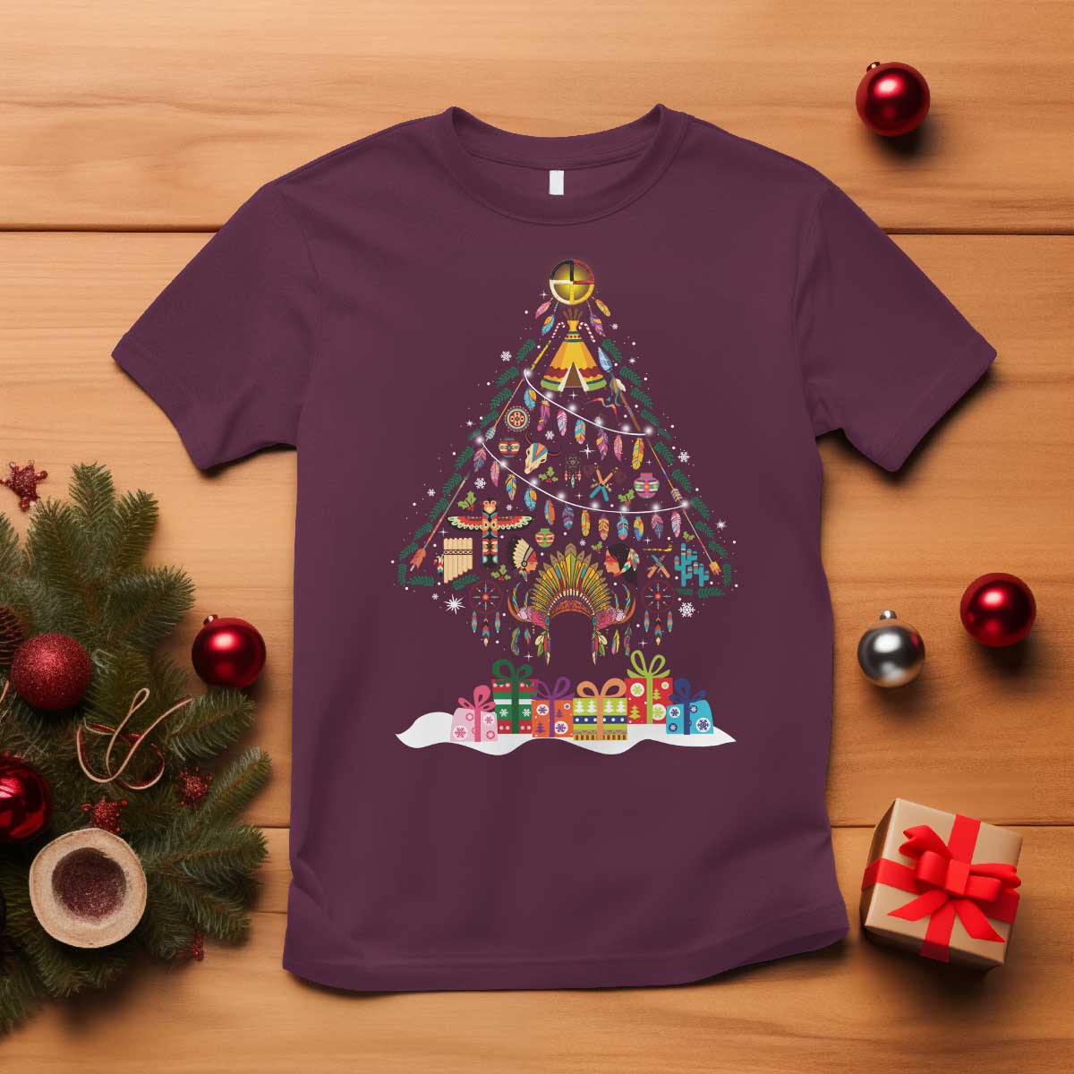 funny-native-american-christmas-tree-medicine-wheel-t-shirt
