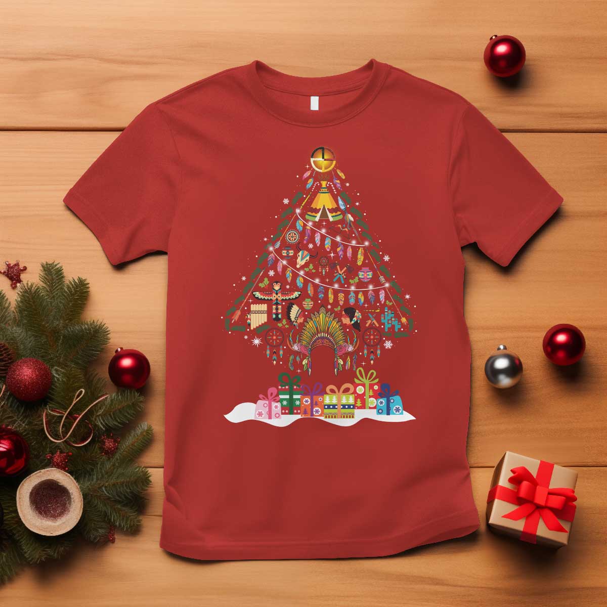funny-native-american-christmas-tree-medicine-wheel-t-shirt