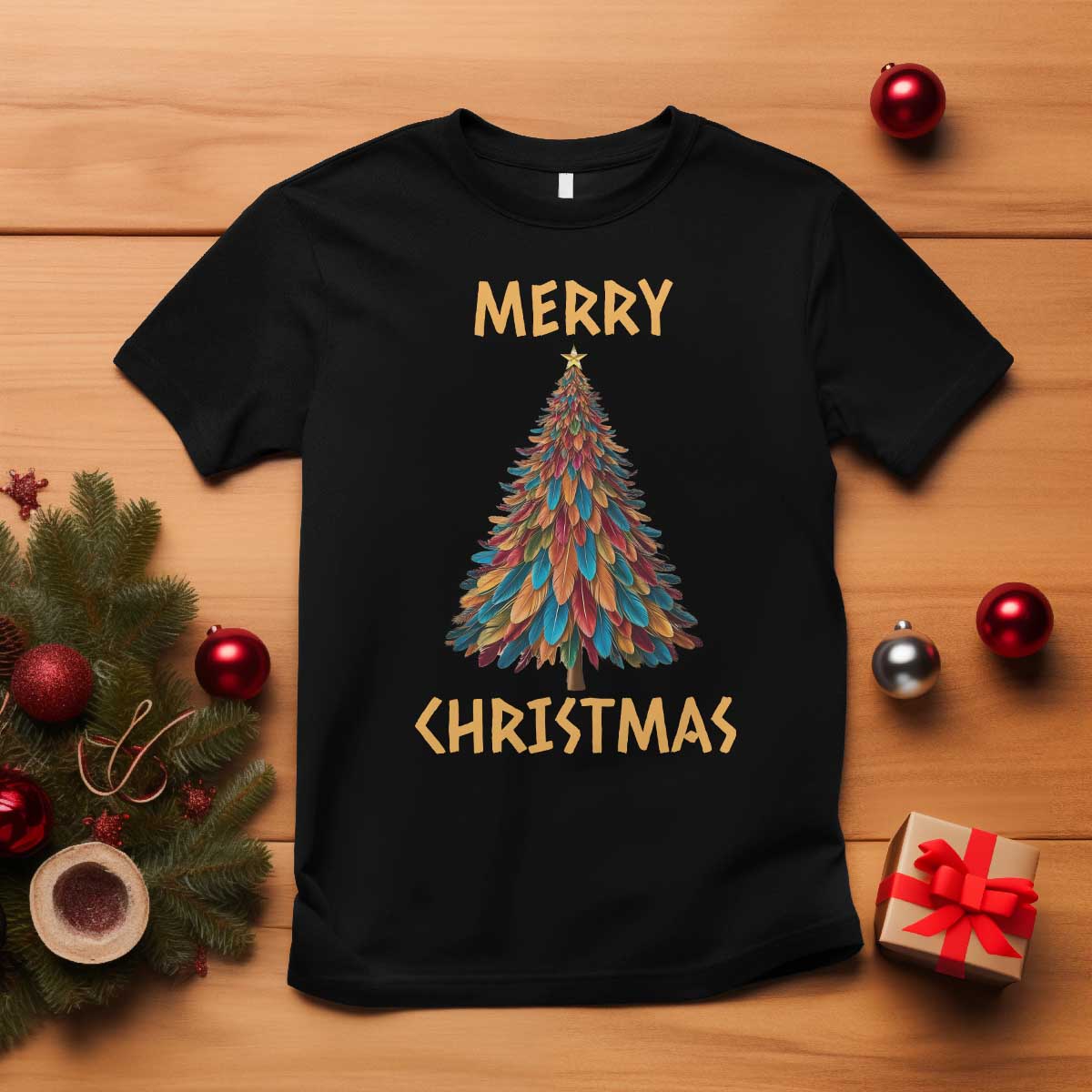 funny-native-american-eagle-feather-christmas-tree-t-shirt