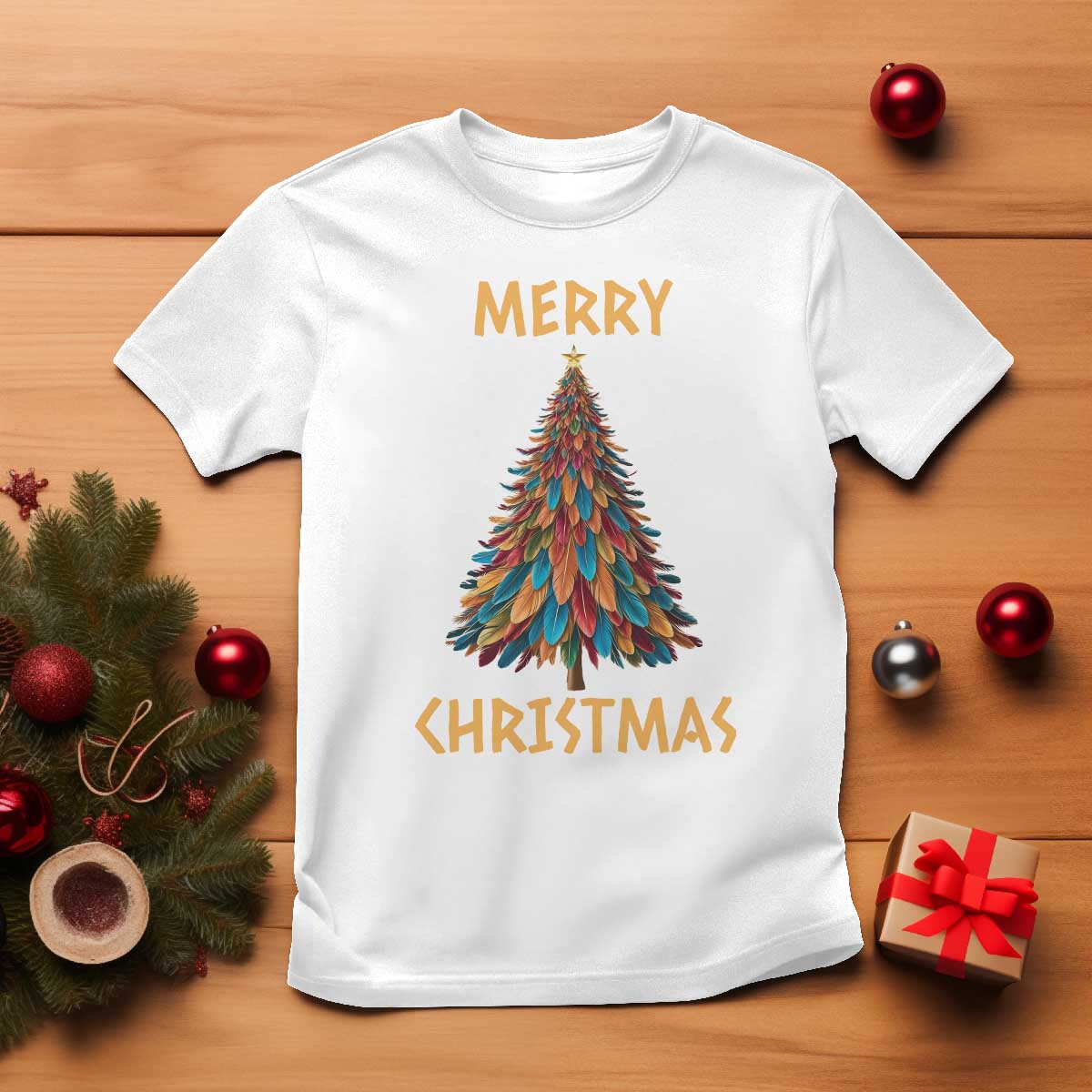 funny-native-american-eagle-feather-christmas-tree-t-shirt
