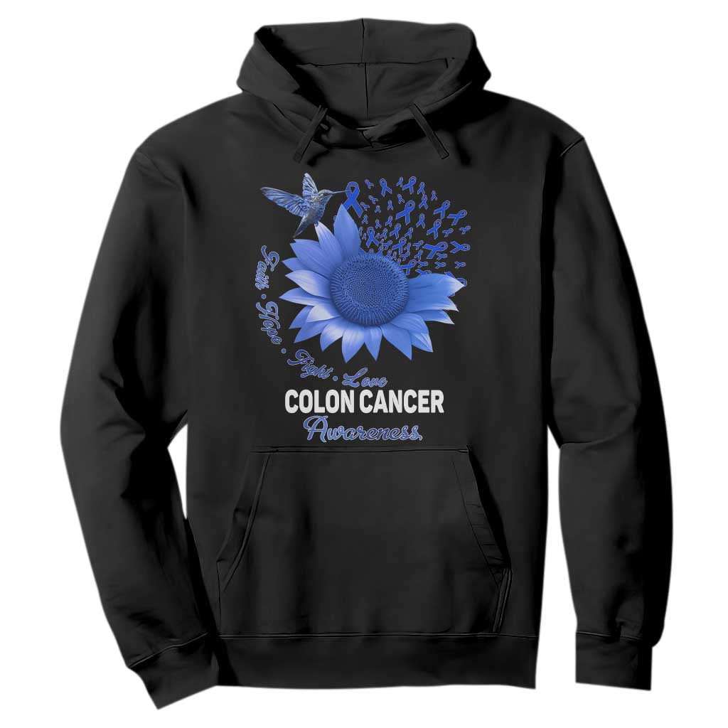 Colon Cancer Support Hoodie Faith Hope Fight Love Blue Sunflower Ribbon