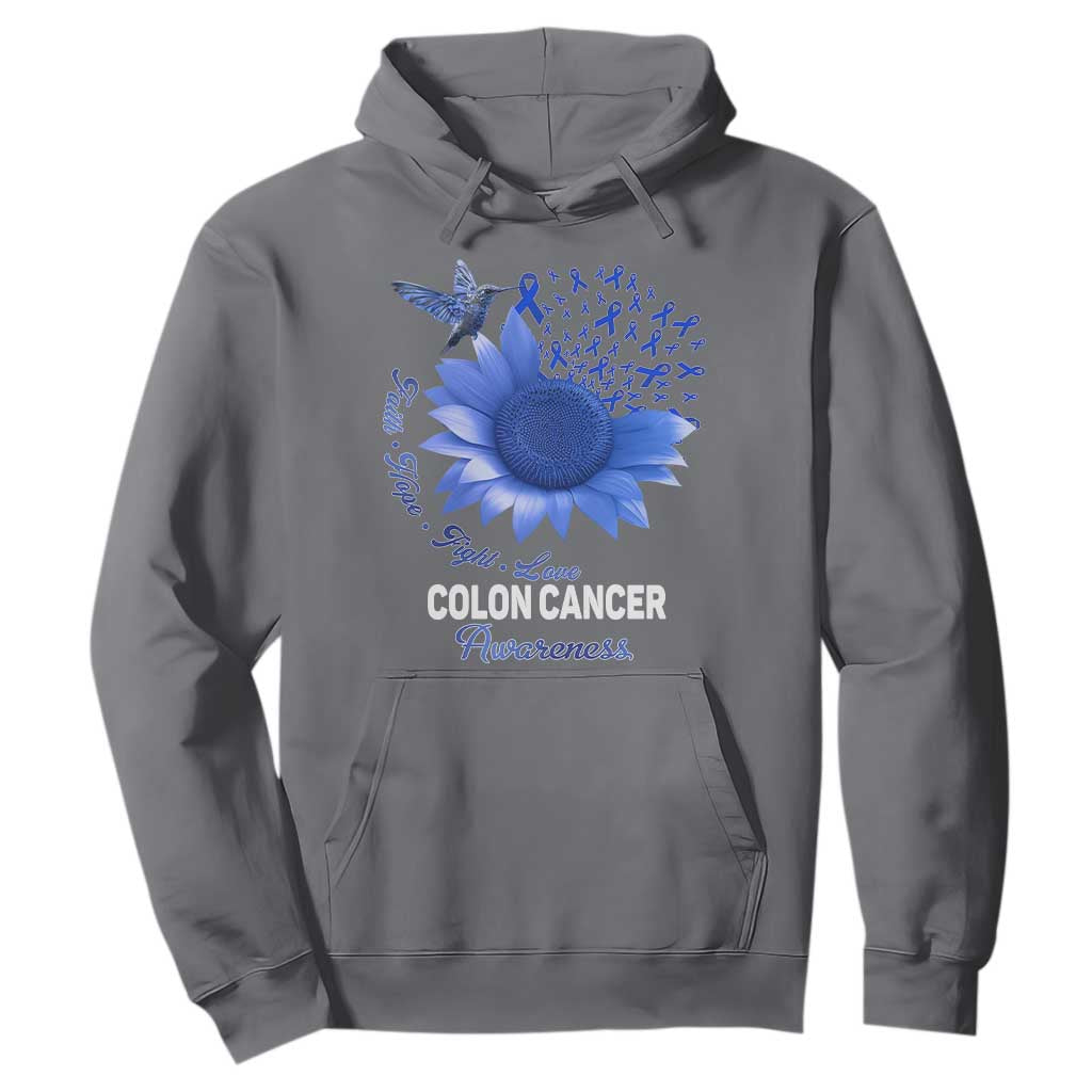Colon Cancer Support Hoodie Faith Hope Fight Love Blue Sunflower Ribbon