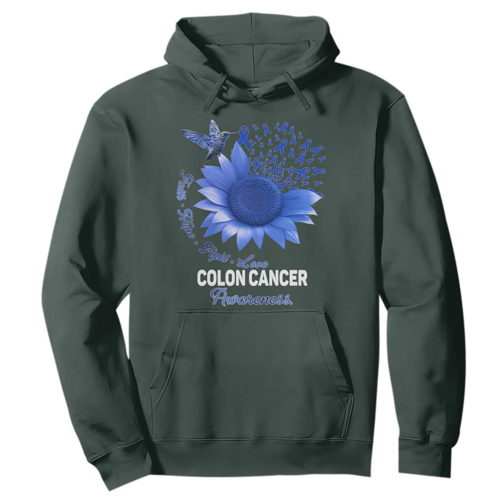 Colon Cancer Support Hoodie Faith Hope Fight Love Blue Sunflower Ribbon