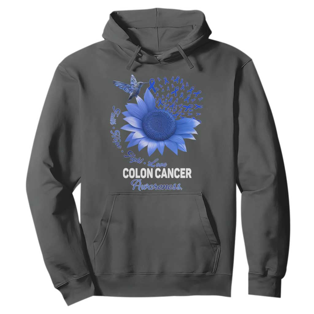 Colon Cancer Support Hoodie Faith Hope Fight Love Blue Sunflower Ribbon