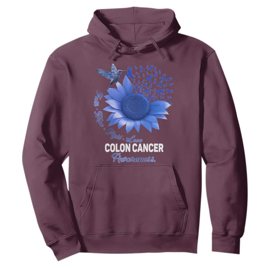 Colon Cancer Support Hoodie Faith Hope Fight Love Blue Sunflower Ribbon