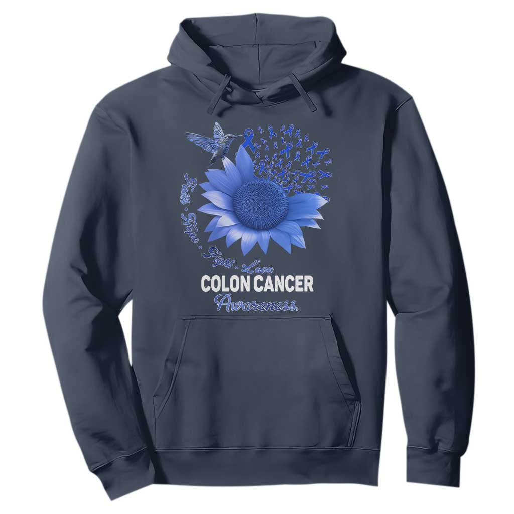 Colon Cancer Support Hoodie Faith Hope Fight Love Blue Sunflower Ribbon